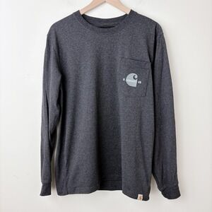Carhartt Pocket Long Sleeve Relaxed Fit Shirt Tee M Gray Workwear T-Shirt Street